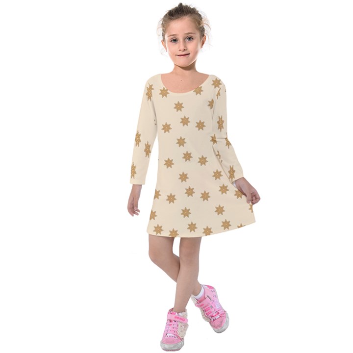 Pattern Gingerbread Star Kids  Long Sleeve Velvet Dress