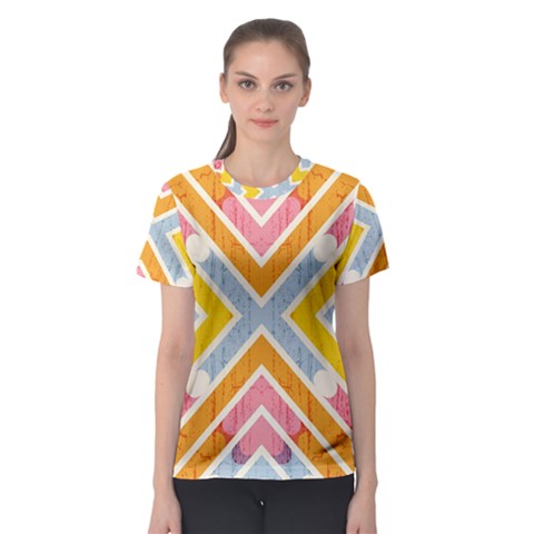 Line Pattern Cross Print Repeat Women s Sport Mesh Tee by Nexatart