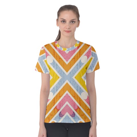 Line Pattern Cross Print Repeat Women s Cotton Tee by Nexatart