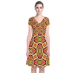 Geometry Shape Retro Trendy Symbol Short Sleeve Front Wrap Dress by Nexatart