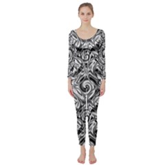 Gray Scale Pattern Tile Design Long Sleeve Catsuit by Nexatart