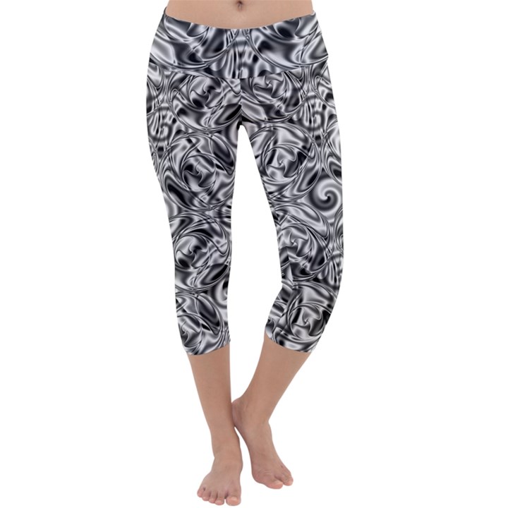 Gray Scale Pattern Tile Design Capri Yoga Leggings