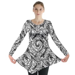 Gray Scale Pattern Tile Design Long Sleeve Tunic  by Nexatart