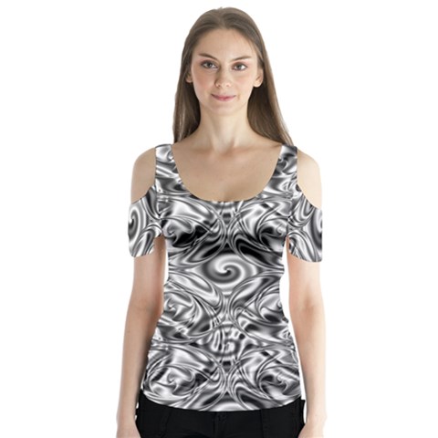 Gray Scale Pattern Tile Design Butterfly Sleeve Cutout Tee  by Nexatart