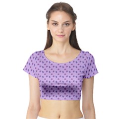 Pattern Background Violet Flowers Short Sleeve Crop Top (tight Fit) by Nexatart