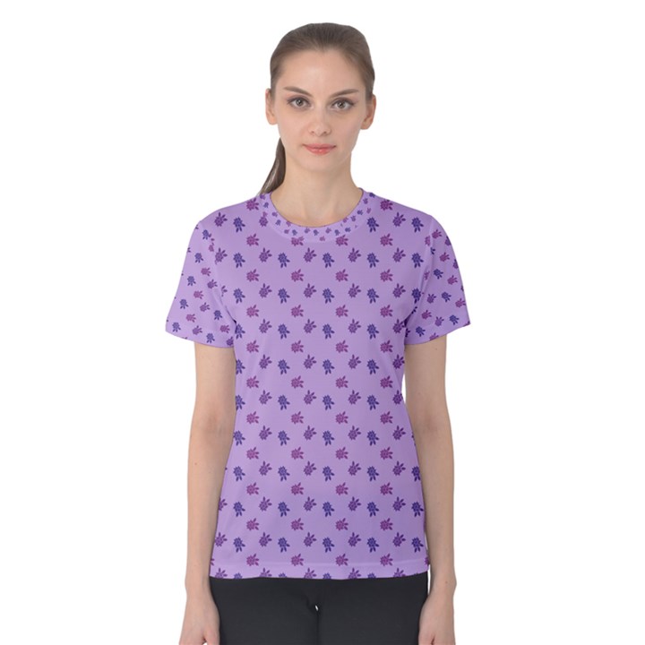 Pattern Background Violet Flowers Women s Cotton Tee