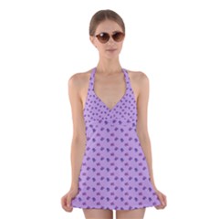 Pattern Background Violet Flowers Halter Swimsuit Dress by Nexatart