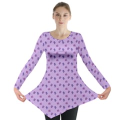 Pattern Background Violet Flowers Long Sleeve Tunic  by Nexatart