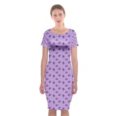 Pattern Background Violet Flowers Classic Short Sleeve Midi Dress by Nexatart