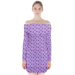 Pattern Background Violet Flowers Long Sleeve Off Shoulder Dress by Nexatart