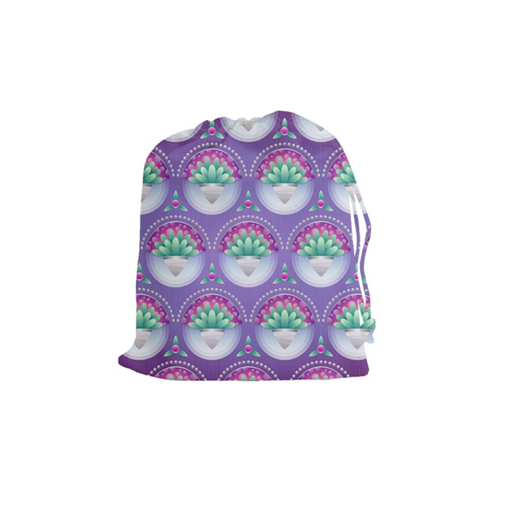 Background Floral Pattern Purple Drawstring Pouches (Medium) 