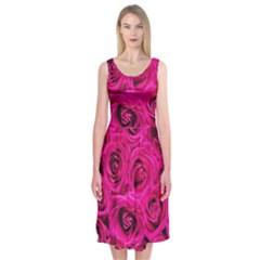 Pink Roses Roses Background Midi Sleeveless Dress