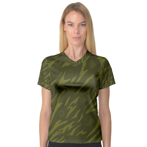 Linux Logo Camo Green Women s V-neck Sport Mesh Tee by bullshitdesign