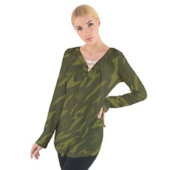 Linux Logo Camo Green Women s Tie Up Tee by bullshitdesign