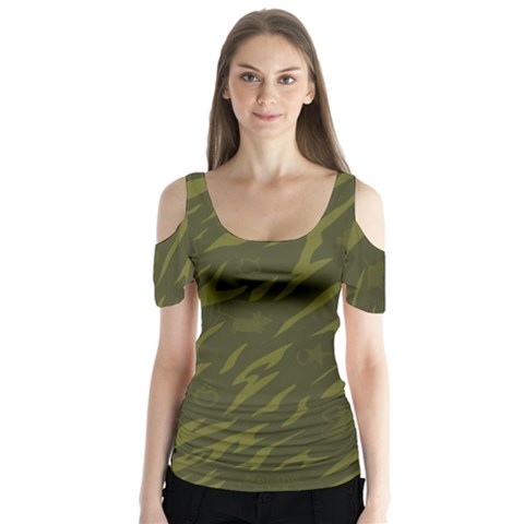 Linux Logo Camo Green Butterfly Sleeve Cutout Tee  by bullshitdesign