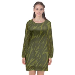 Linux Logo Camo Green Long Sleeve Chiffon Shift Dress  by bullshitdesign