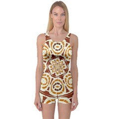 Brown And Tan Abstract One Piece Boyleg Swimsuit by linceazul