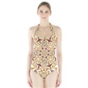 Brown And Tan Abstract Halter Swimsuit View1