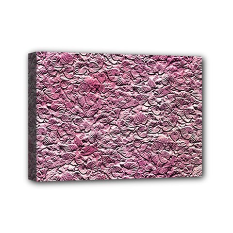 Leaves Pink Background Texture Mini Canvas 7  X 5  by Nexatart