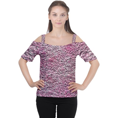 Leaves Pink Background Texture Women s Cutout Shoulder Tee by Nexatart