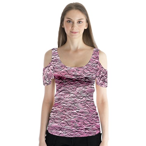 Leaves Pink Background Texture Butterfly Sleeve Cutout Tee  by Nexatart