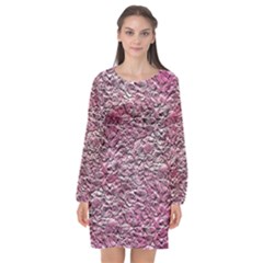 Leaves Pink Background Texture Long Sleeve Chiffon Shift Dress  by Nexatart