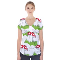 Mushroom Luck Fly Agaric Lucky Guy Short Sleeve Front Detail Top by Nexatart