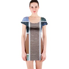 Pattern Symmetry Line Windows Short Sleeve Bodycon Dress by Nexatart