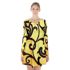 Texture Pattern Beautiful Bright Long Sleeve Velvet V-neck Dress by Nexatart