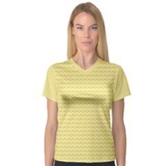 Pattern Yellow Heart Heart Pattern Women s V-Neck Sport Mesh Tee