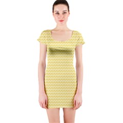 Pattern Yellow Heart Heart Pattern Short Sleeve Bodycon Dress