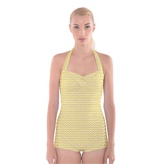 Pattern Yellow Heart Heart Pattern Boyleg Halter Swimsuit 