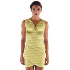 Pattern Yellow Heart Heart Pattern Wrap Front Bodycon Dress