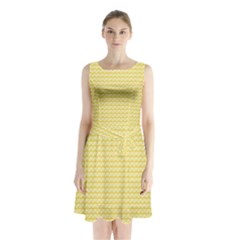 Pattern Yellow Heart Heart Pattern Sleeveless Waist Tie Chiffon Dress