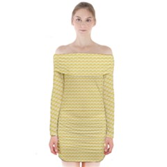 Pattern Yellow Heart Heart Pattern Long Sleeve Off Shoulder Dress