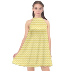 Pattern Yellow Heart Heart Pattern Halter Neckline Chiffon Dress 