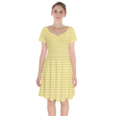 Pattern Yellow Heart Heart Pattern Short Sleeve Bardot Dress