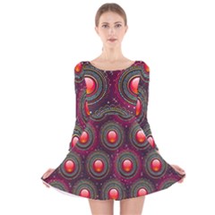 Abstract Circle Gem Pattern Long Sleeve Velvet Skater Dress by Nexatart