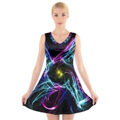 Abstract Art Color Design Lines V-neck Sleeveless Skater Dress by Nexatart