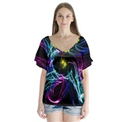 Abstract Art Color Design Lines Flutter Sleeve Top by Nexatart