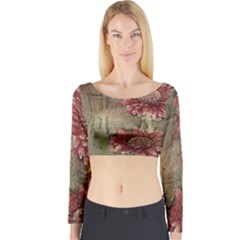 Flowers Plant Red Drawing Art Long Sleeve Crop Top by Nexatart