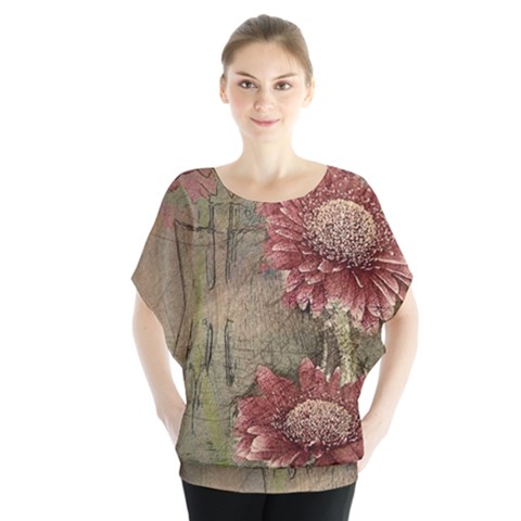 Flowers Plant Red Drawing Art Blouse by Nexatart