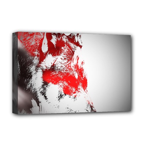 Red Black Wolf Stamp Background Deluxe Canvas 18  x 12  