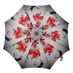 Red Black Wolf Stamp Background Hook Handle Umbrellas (Medium)