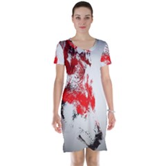 Red Black Wolf Stamp Background Short Sleeve Nightdress