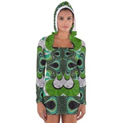 Fractal Art Green Pattern Design Women s Long Sleeve Hooded T-shirt by Nexatart