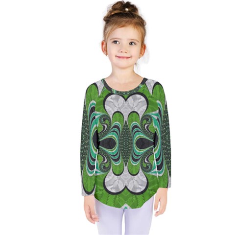 Fractal Art Green Pattern Design Kids  Long Sleeve Tee by Nexatart