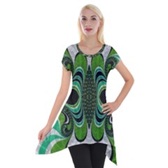 Fractal Art Green Pattern Design Short Sleeve Side Drop Tunic by Nexatart