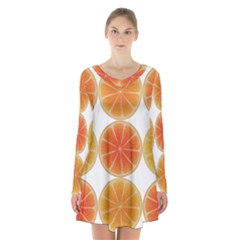 Orange Discs Orange Slices Fruit Long Sleeve Velvet V-neck Dress by Nexatart