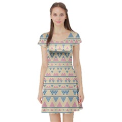 Blue And Pink Tribal Pattern Short Sleeve Skater Dress by berwies